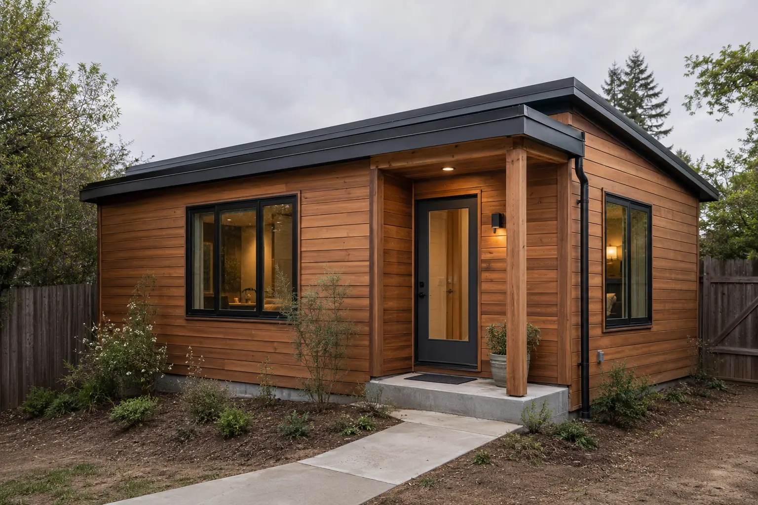 A completed backyard accessory dwelling unit