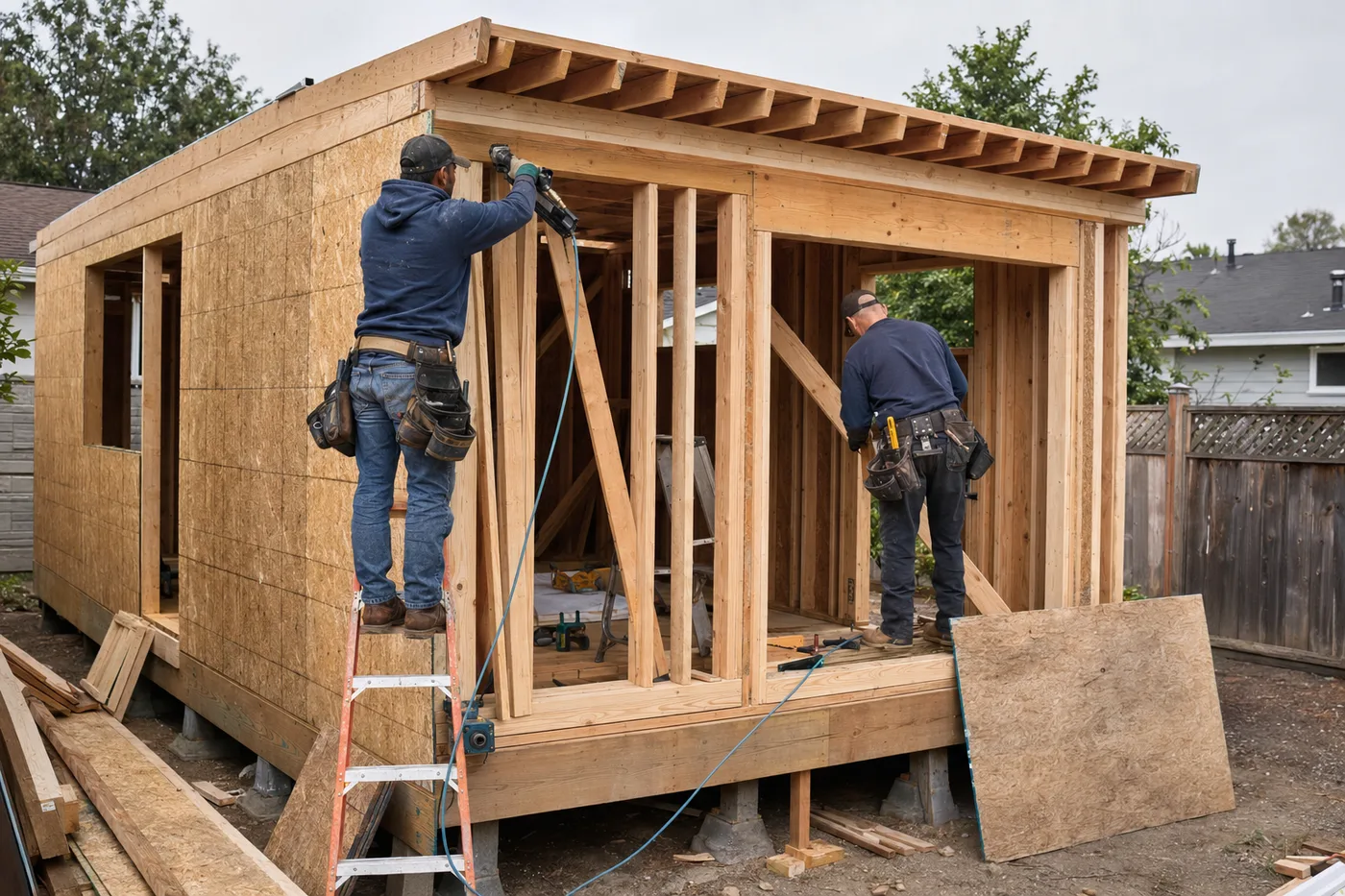 A new accessory dwelling unit at the framing stage